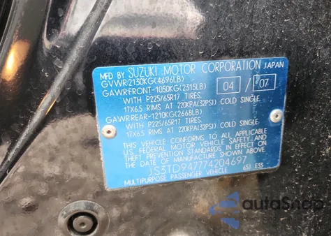 2007 Suzuki Grand Vitara Luxury z USA, uszkodzony, nr VIN JS3TD947774204697